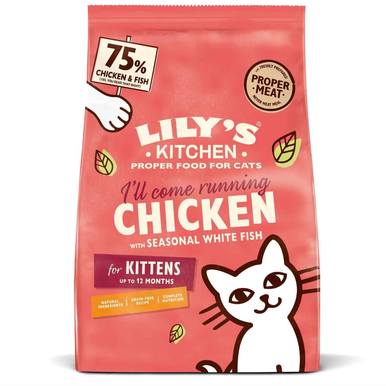LILY'S KITCHEN I'll come running, hrană uscată KITTEN, cu Pui/peşte alb 800g