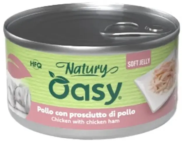 OASY Natury Conservă pentru câini, cu Pui şi Şunca de Pui, în jeleu 150g