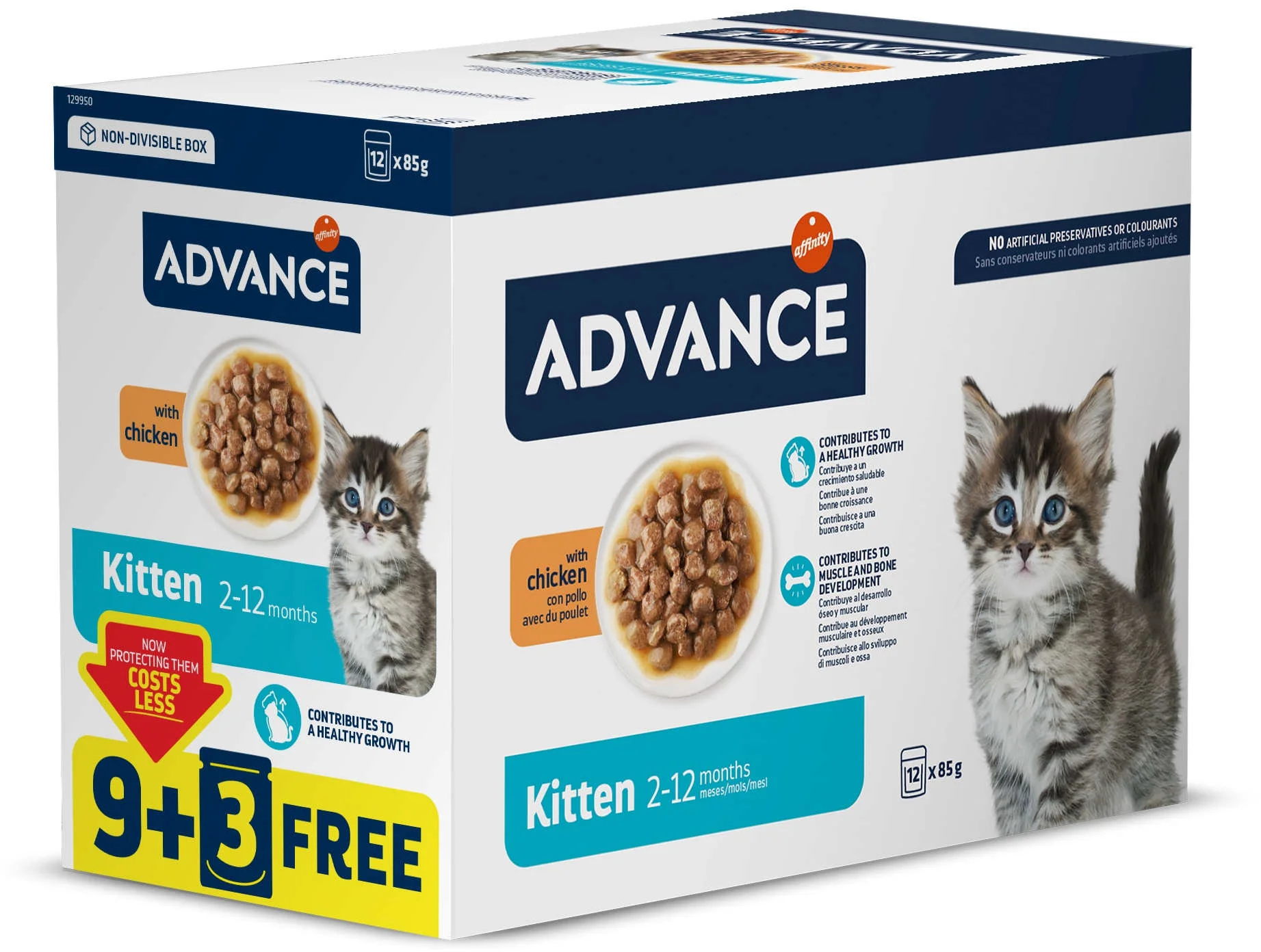 ADVANCE Plic MULTIPACK pentru pisicuţe, cu Pui 12x85g 9+3 GRATIS