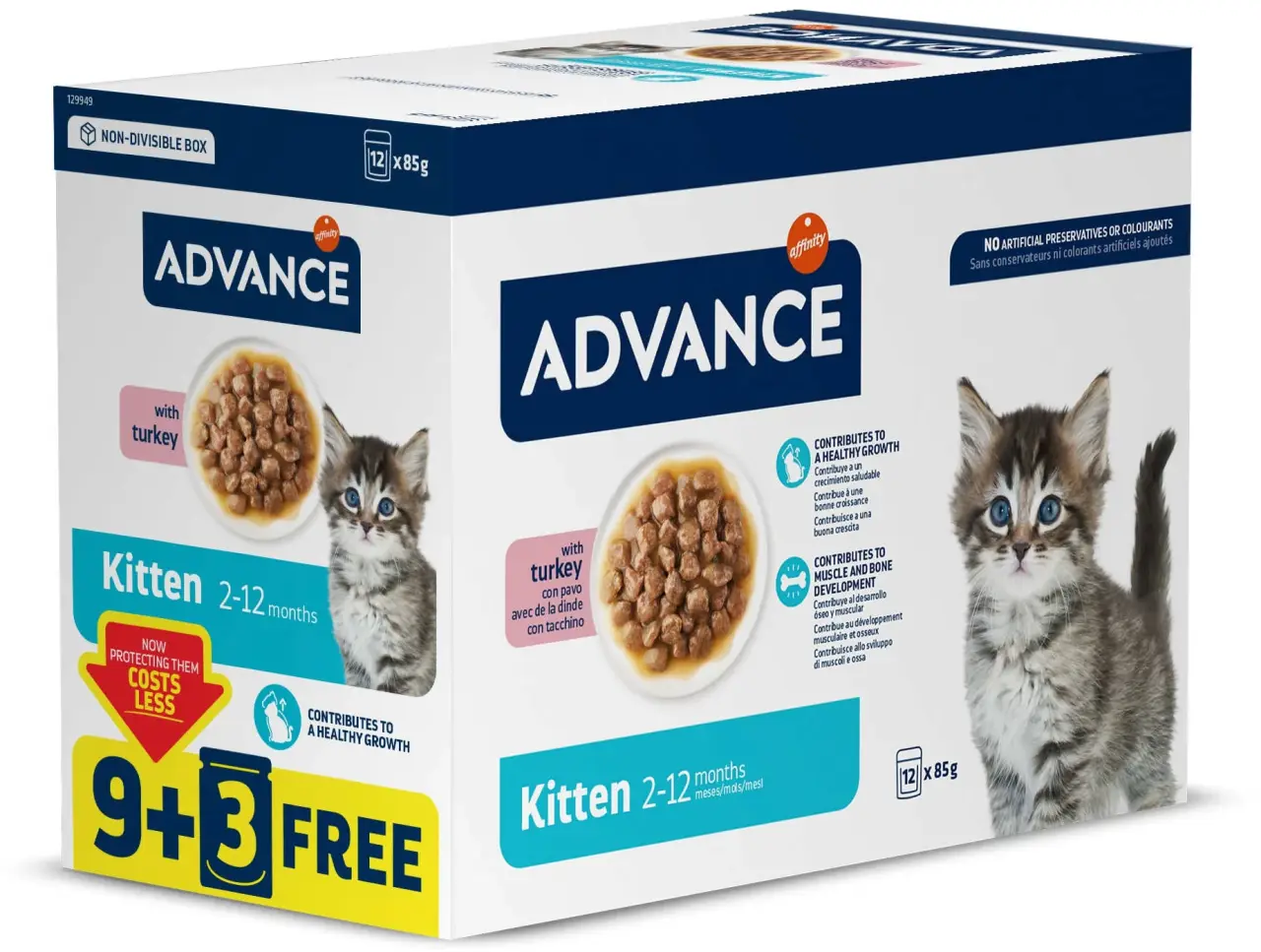 ADVANCE Plic MULTIPACK pentru pisicuţe, Curcan 12x85g 9+3 GRATIS