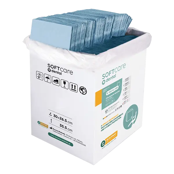Bavete albastru 2 straturi Bournas Medicals Soft Care Dental Bibs Standard Blue 33x45cm 500buc