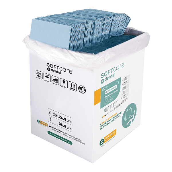 Bavete albastru 2 straturi Bournas Medicals Soft Care Dental Bibs Standard Blue 33x45cm 500buc