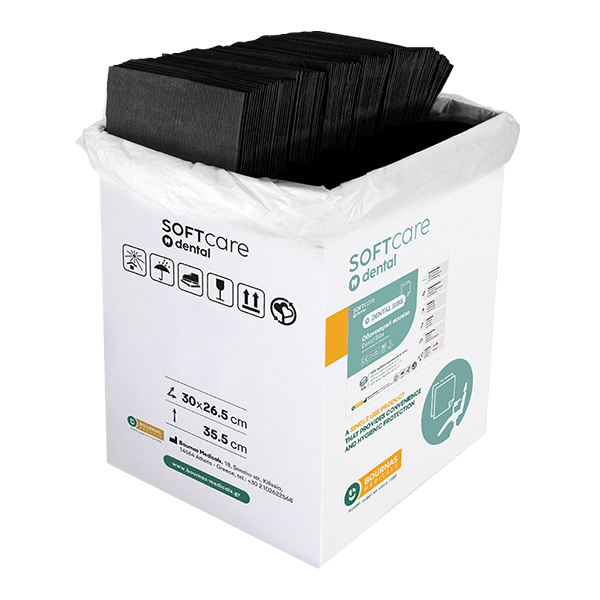 Bavete negru 2 straturi Bournas Medicals Soft Care Dental Bibs Standard Black 33x45cm 500buc