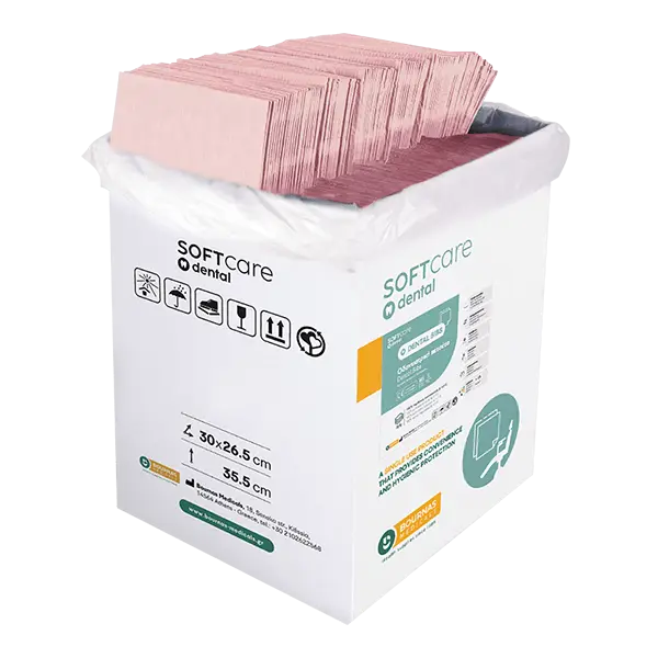 Bavete roz 2 straturi Bournas Medicals Soft Care Dental Bibs Standard Pink 33x45cm 500buc