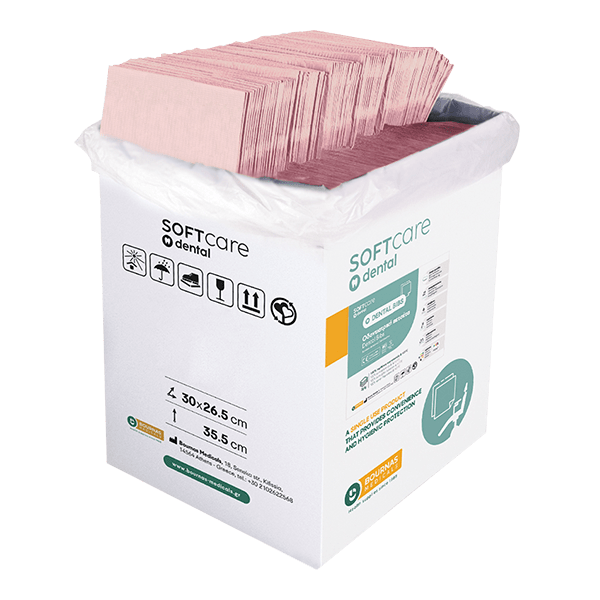 Bavete roz 2 straturi Bournas Medicals Soft Care Dental Bibs Standard Pink 33x45cm 500buc