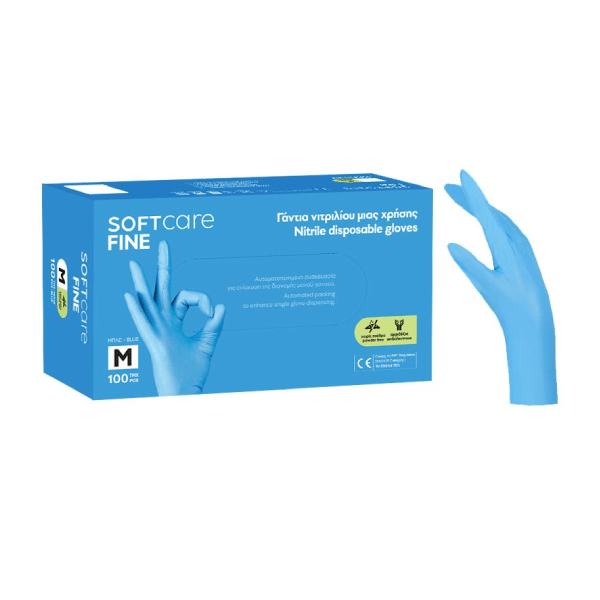 Manusi nepudrate albastru Bournas Medicals Soft Care Fine Nitrile Gloves M 100 buc