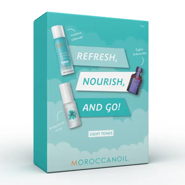 Set revitalizare par Moroccanoil Refresh Nourish & Go Light Tones 65+25+30ml