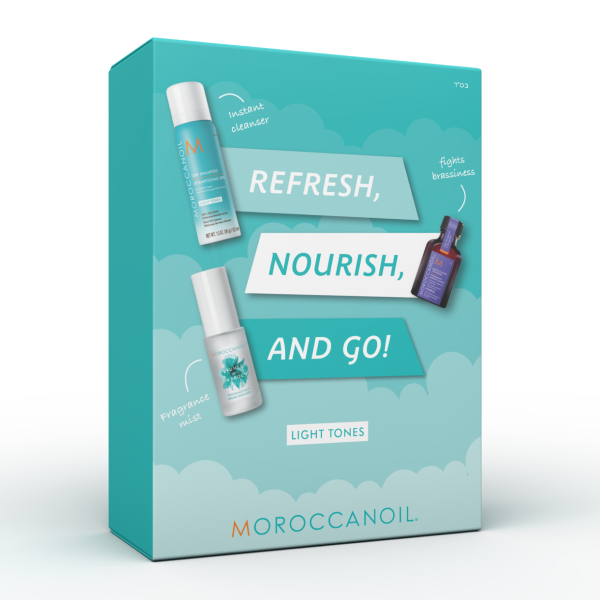 Set revitalizare par Moroccanoil Refresh Nourish & Go Light Tones 65+25+30ml