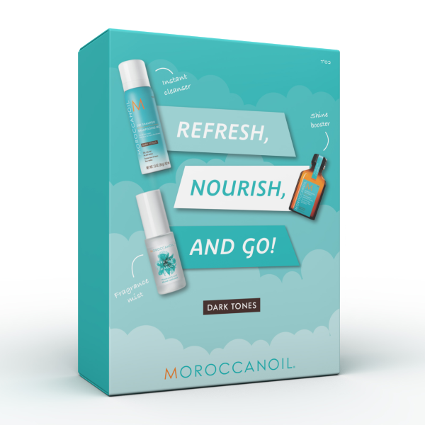 Set revitalizare par Moroccanoil Refresh Nourish & Go Dark Tones 65+25+30ml
