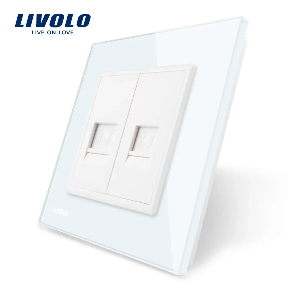 Priza dubla Telefon Livolo cu rama din sticla