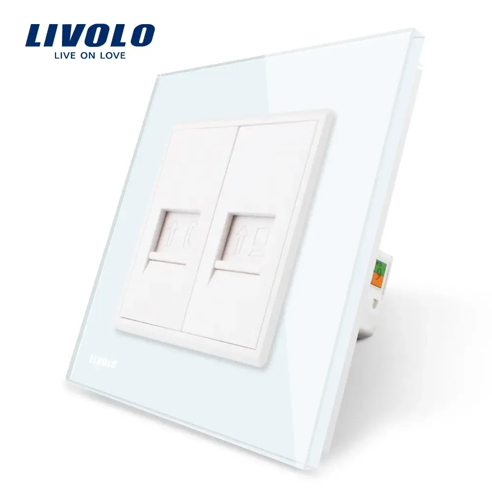Priza dubla Telefon + Priza internet Livolo cu rama din sticla