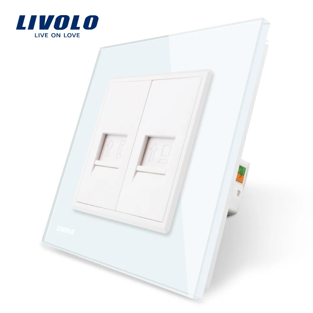 Priza dubla Telefon + Priza internet Livolo cu rama din sticla