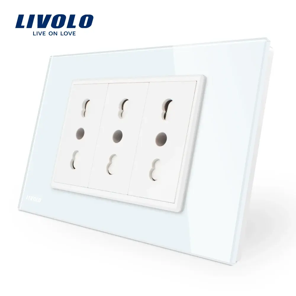 Priza tripla italiana Livolo cu rama din sticla – standard italian