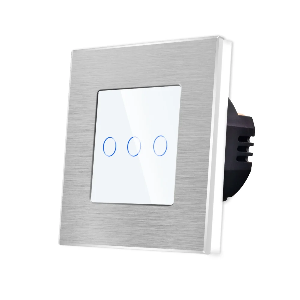 Intrerupator Triplu cu Touch din Sticla si Rama de Aluminiu LUXION