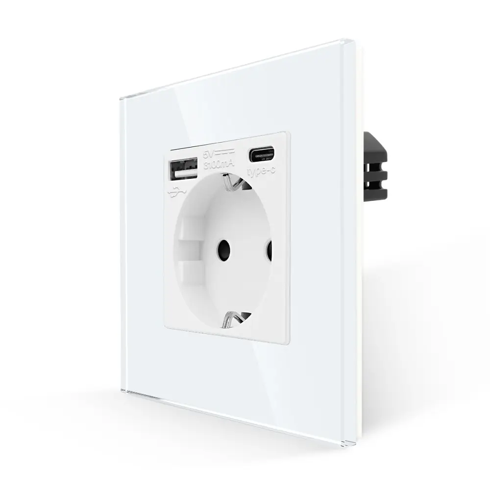 Priza Simpla + USB-A + USB-C LUXION cu Rama din Sticla