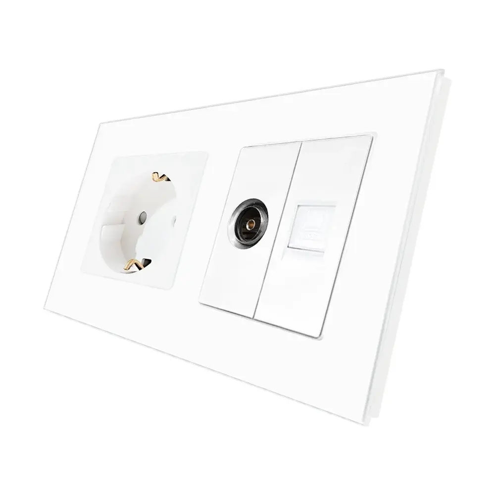 Priza Schuko + TV + Internet cu Rama Din Sticla LUXION