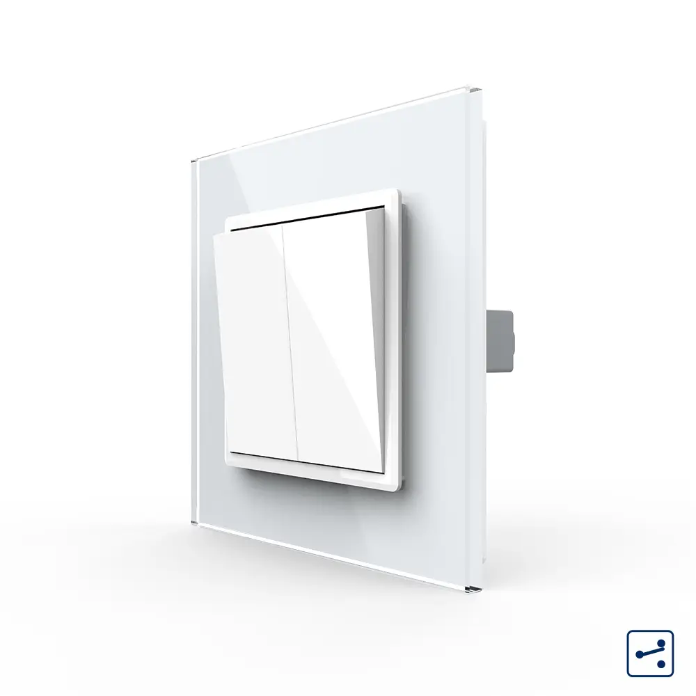 Intrerupator Dublu Mecanic Cap Scara LIVOLO cu Rama din Sticla – Serie Noua