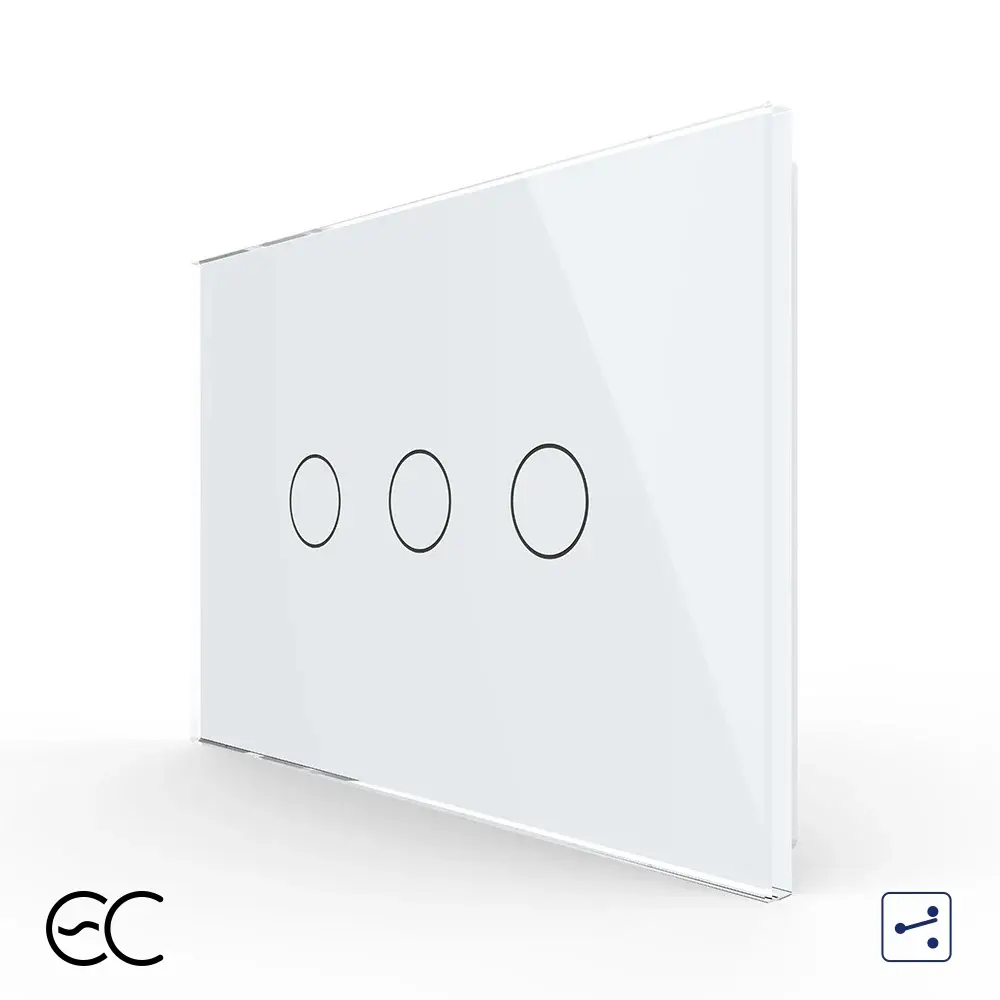 Intrerupator Triplu Cap Scara / Cruce cu Touch LIVOLO din Sticla, Standard Italian – protocol ZigBee EC