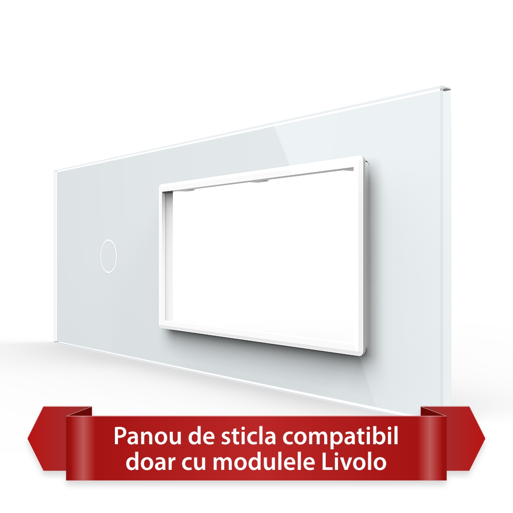 Panou Intrerupator Simplu cu 2 Prize LIVOLO din Sticla, Standard Italian – 6/7M