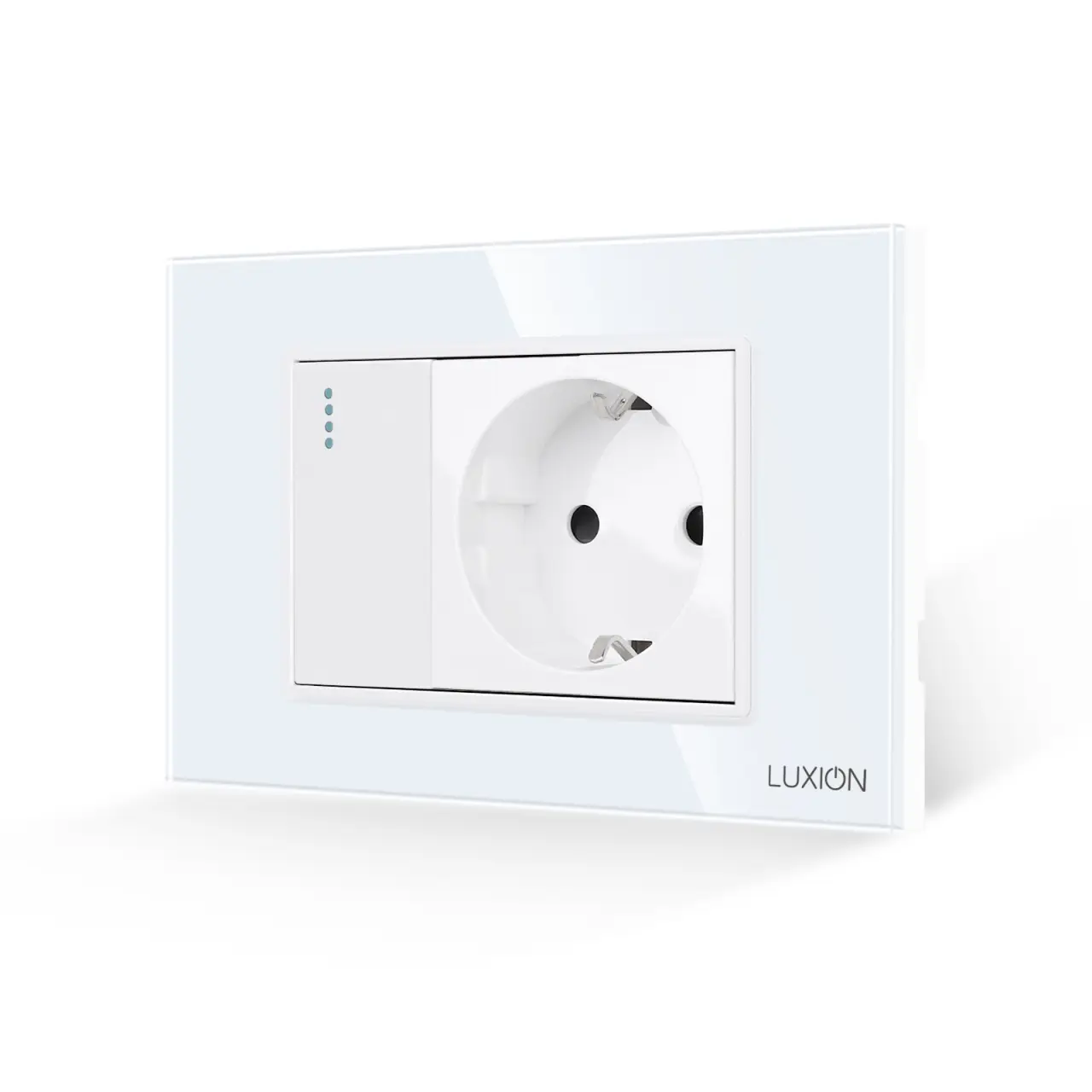 Intrerupator Simplu + Priza cu Rama din Sticla LUXION, Standard Italian, 3M
