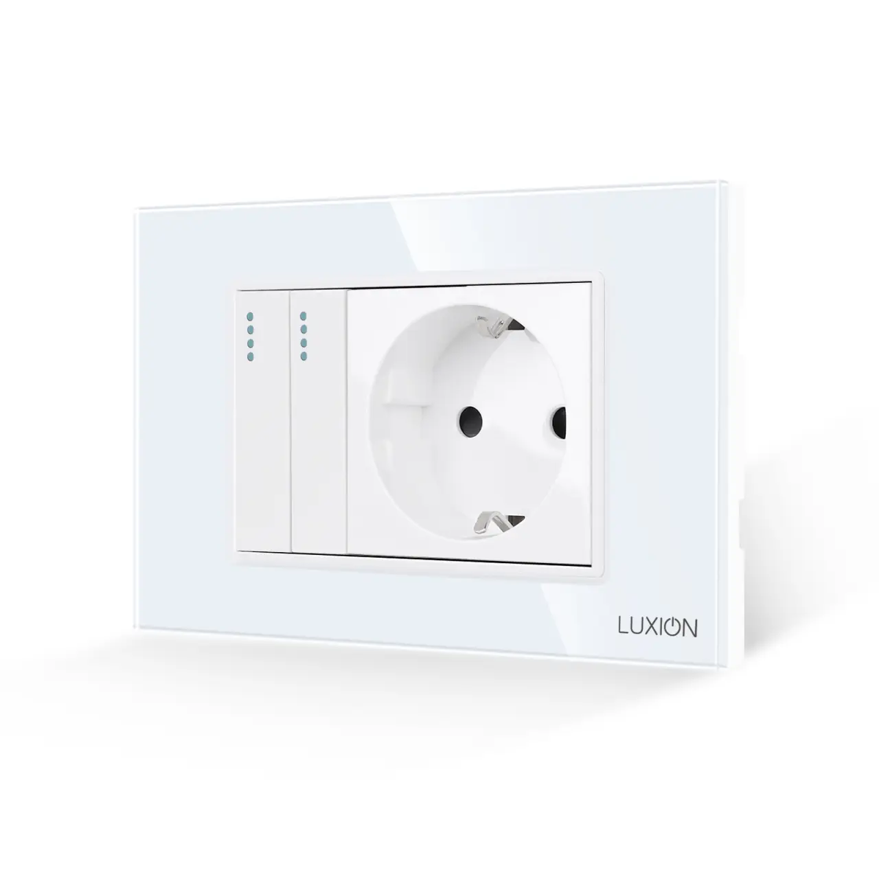 Intrerupator Dublu + Priza cu Rama din Sticla LUXION, Standard Italian, 3M