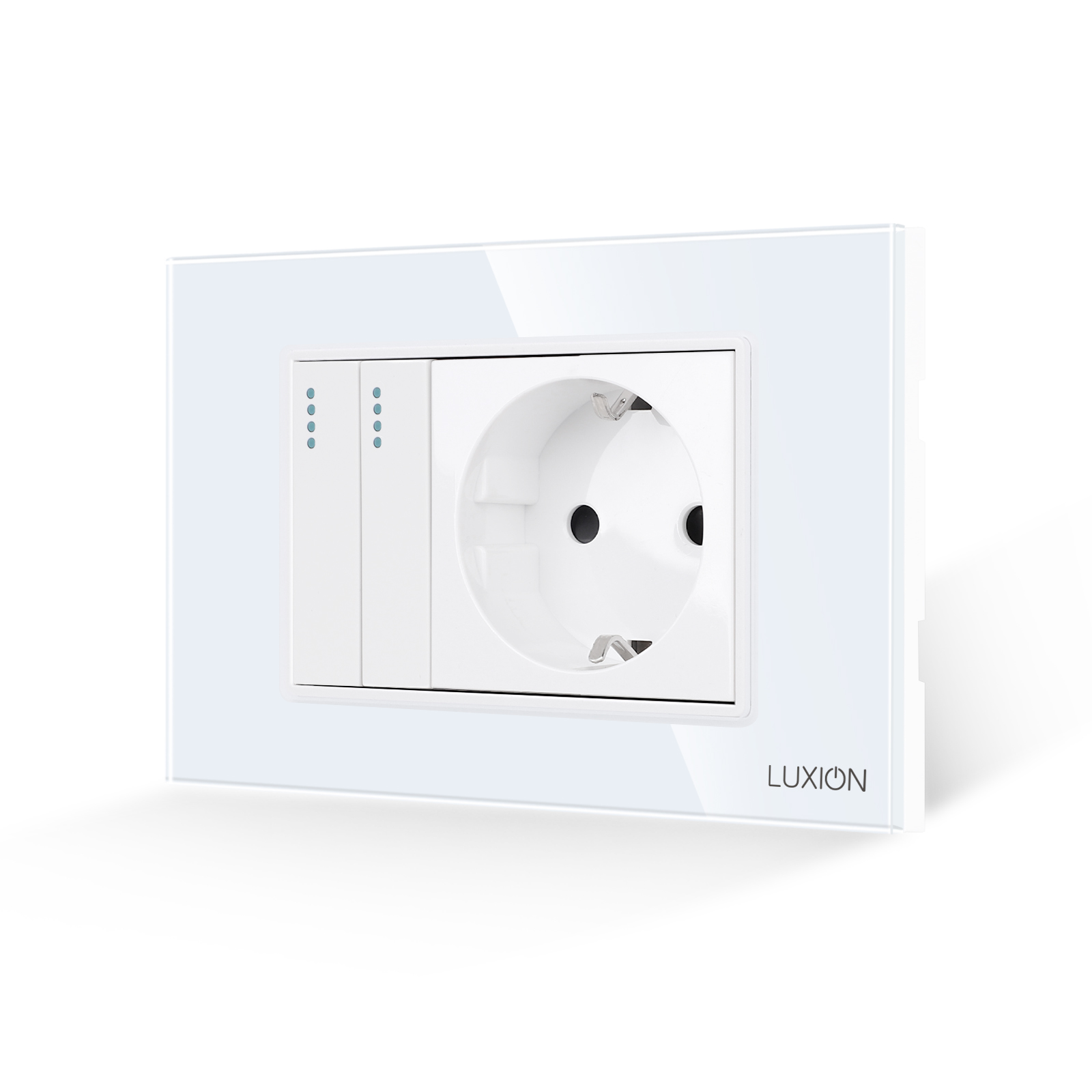 Intrerupator Dublu + Priza cu Rama din Sticla LUXION, Standard Italian, 3M