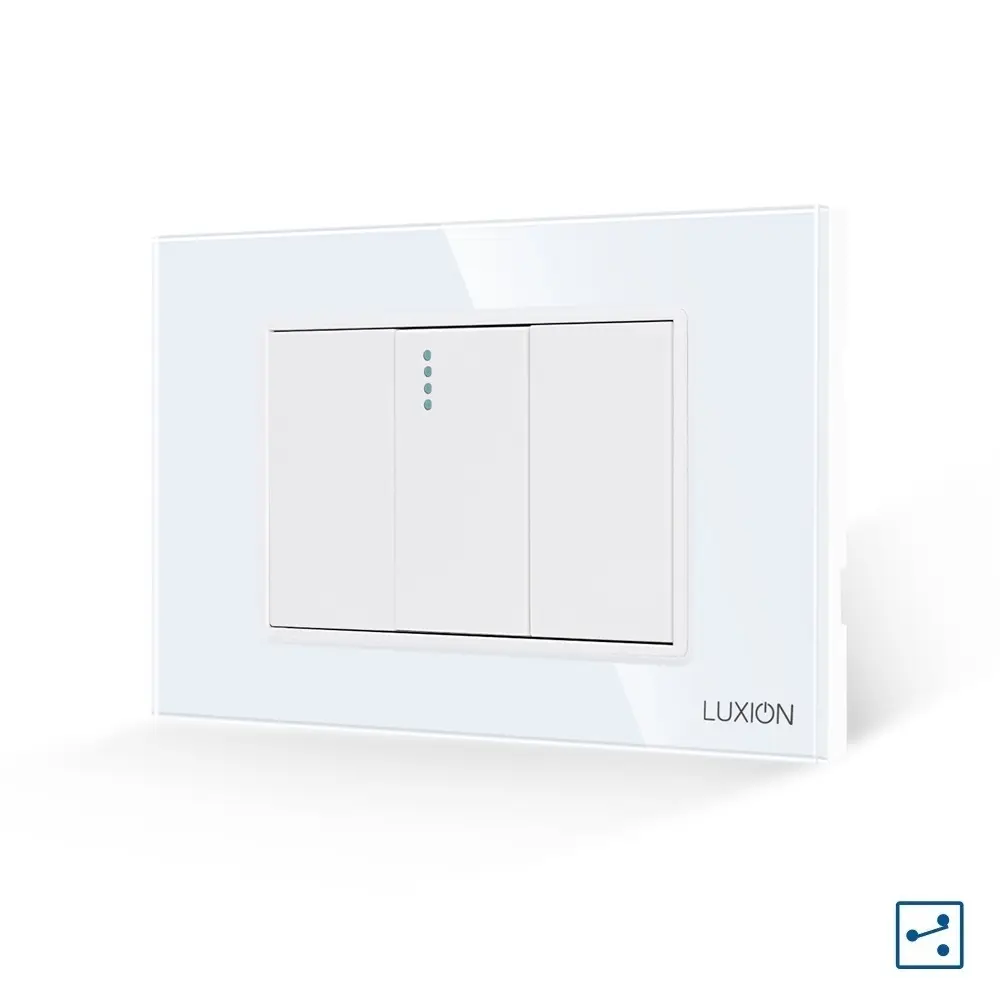 Intrerupator Simplu Cruce Mecanic 1M si 2 Taste False LUXION cu Rama din Sticla, Standard Italian, 3M