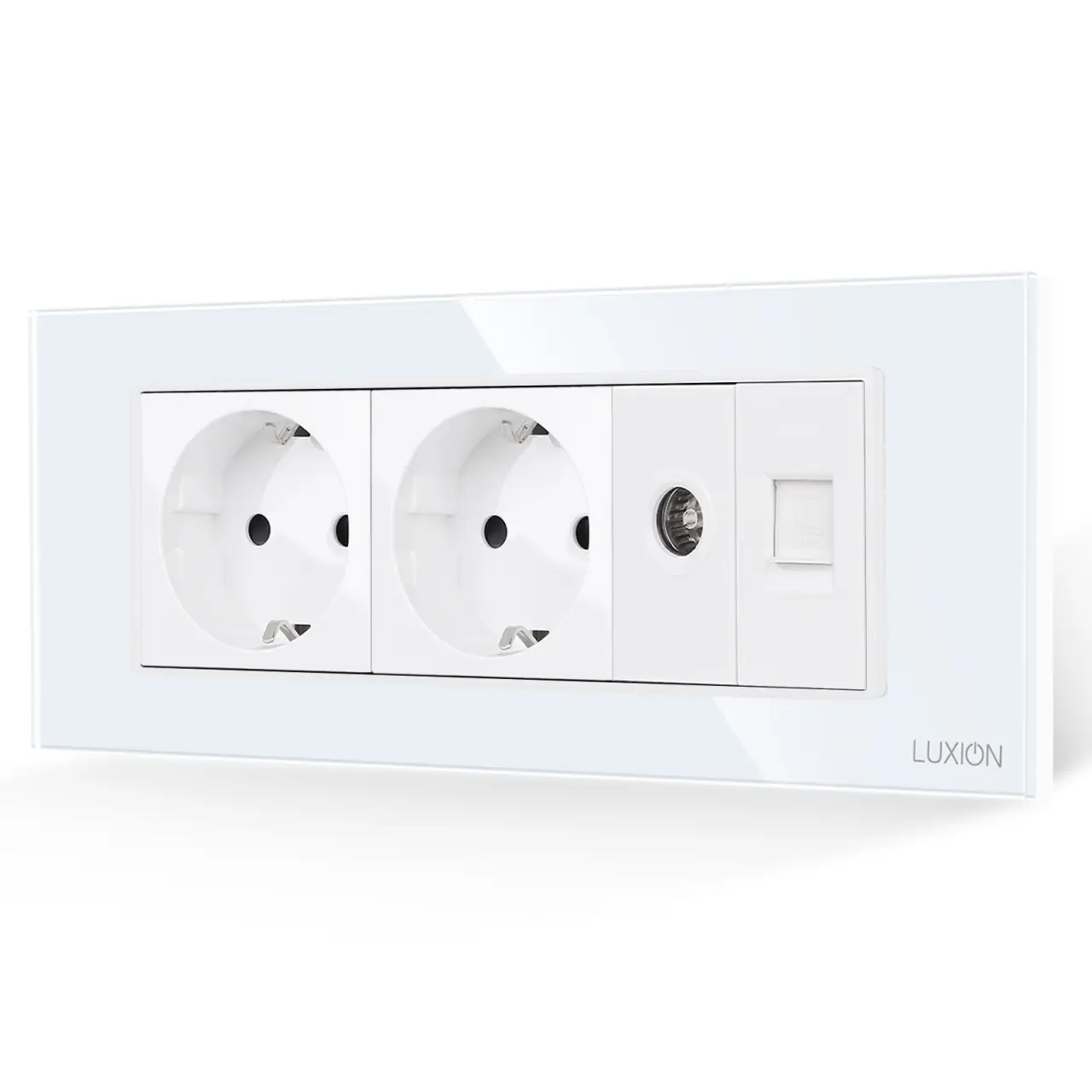 Priza Dubla Schuko + TV + Internet cu Rama din Sticla LUXION, Standard Italian, 6M