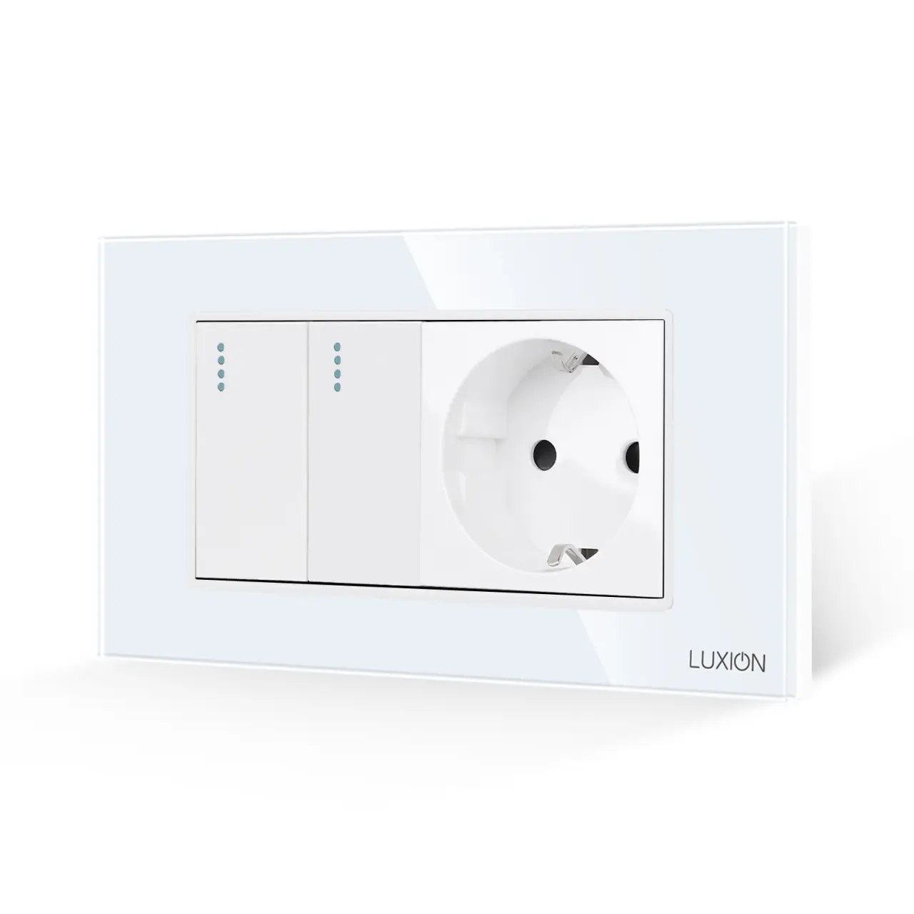 Intrerupator Dublu + Priza cu Rama din Sticla LUXION, Standard Italian, 4M