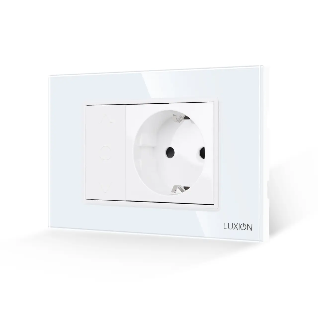 Intrerupator Mecanic Jaluzele + Priza cu Rama din Sticla LUXION, Standard Italian, 3M