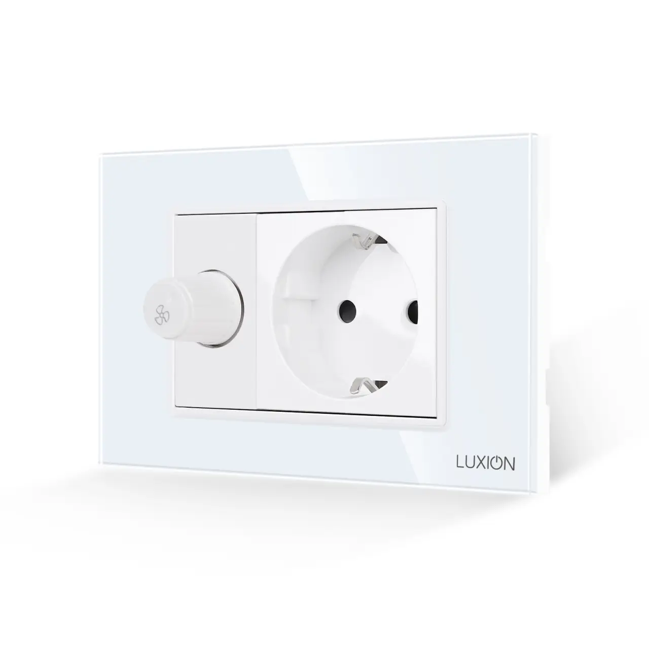 Comutator Pentru Ventilator + Priza cu Rama din Sticla LUXION, Standard Italian, 3M