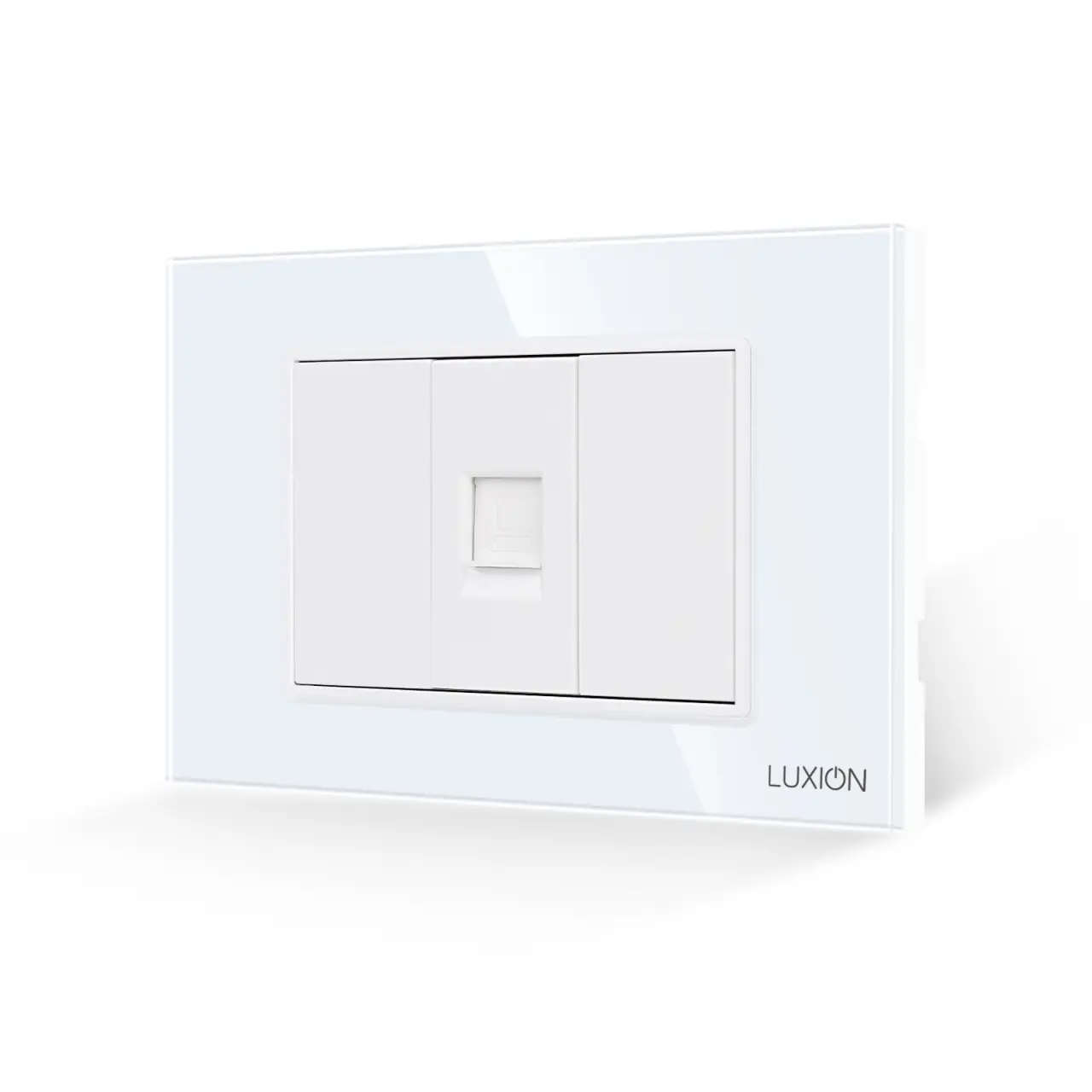 Priza Internet 1M + 2 Taste False LUXION cu Rama din Sticla, Standard Italian, 3M