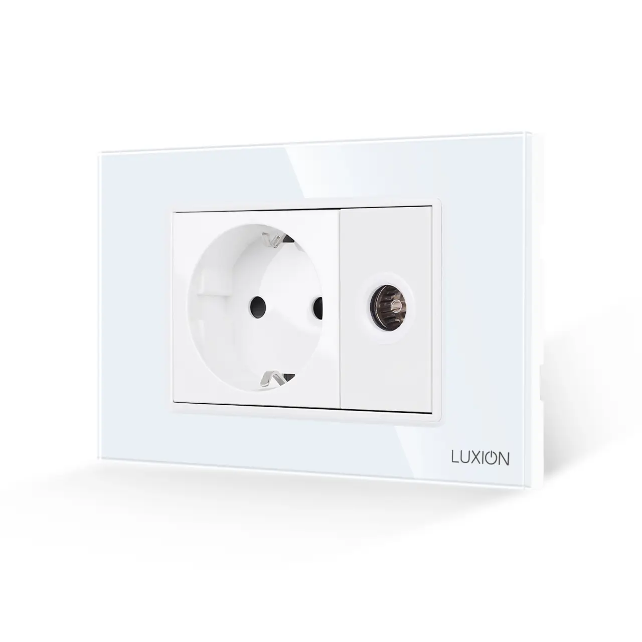 Priza Schuko + Priza TV cu Rama din Sticla LUXION, Standard Italian, 3M