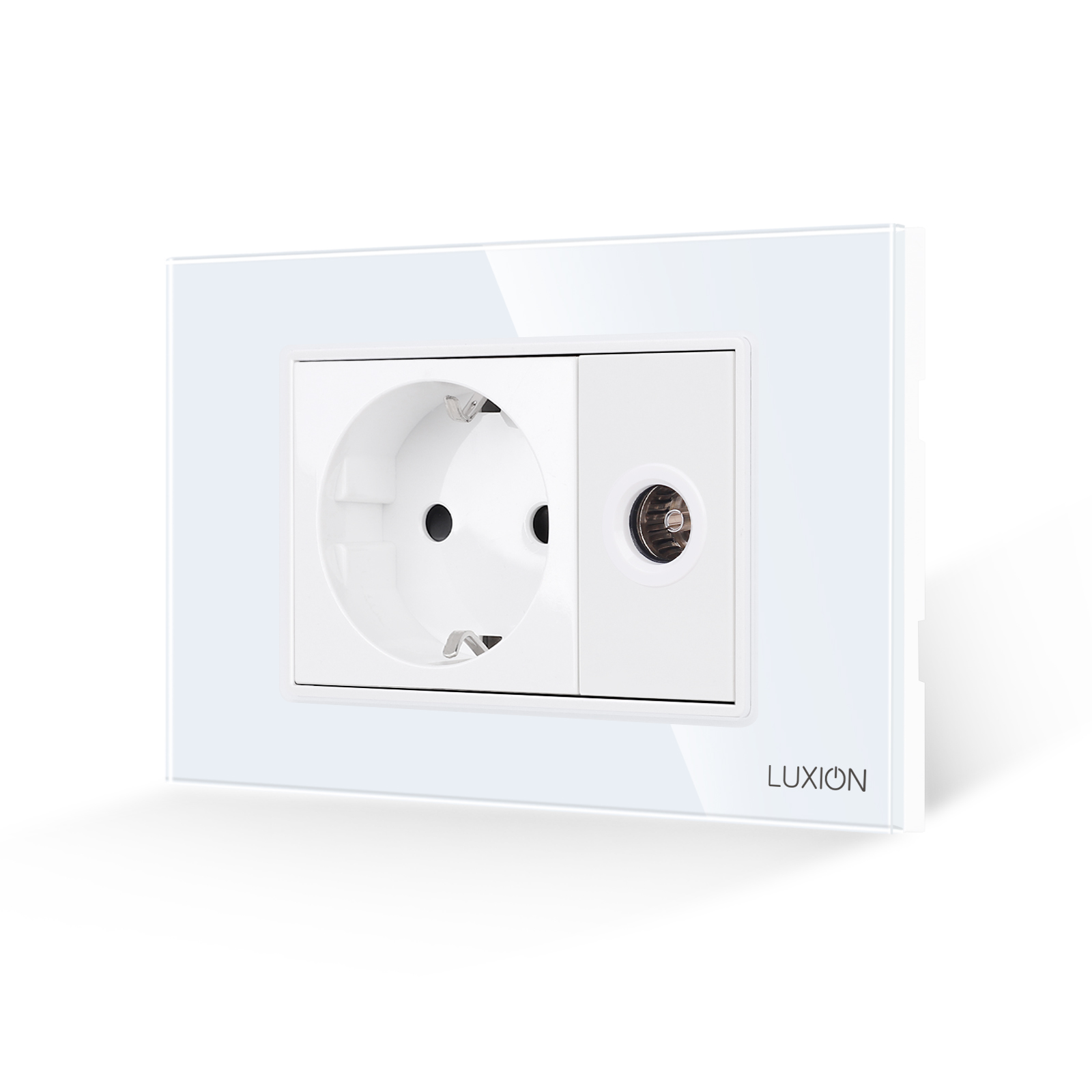 Priza Schuko + Priza TV cu Rama din Sticla LUXION, Standard Italian, 3M