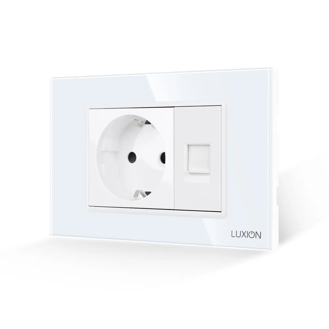 Priza Schuko + Priza Internet cu Rama din Sticla LUXION, Standard Italian, 3M