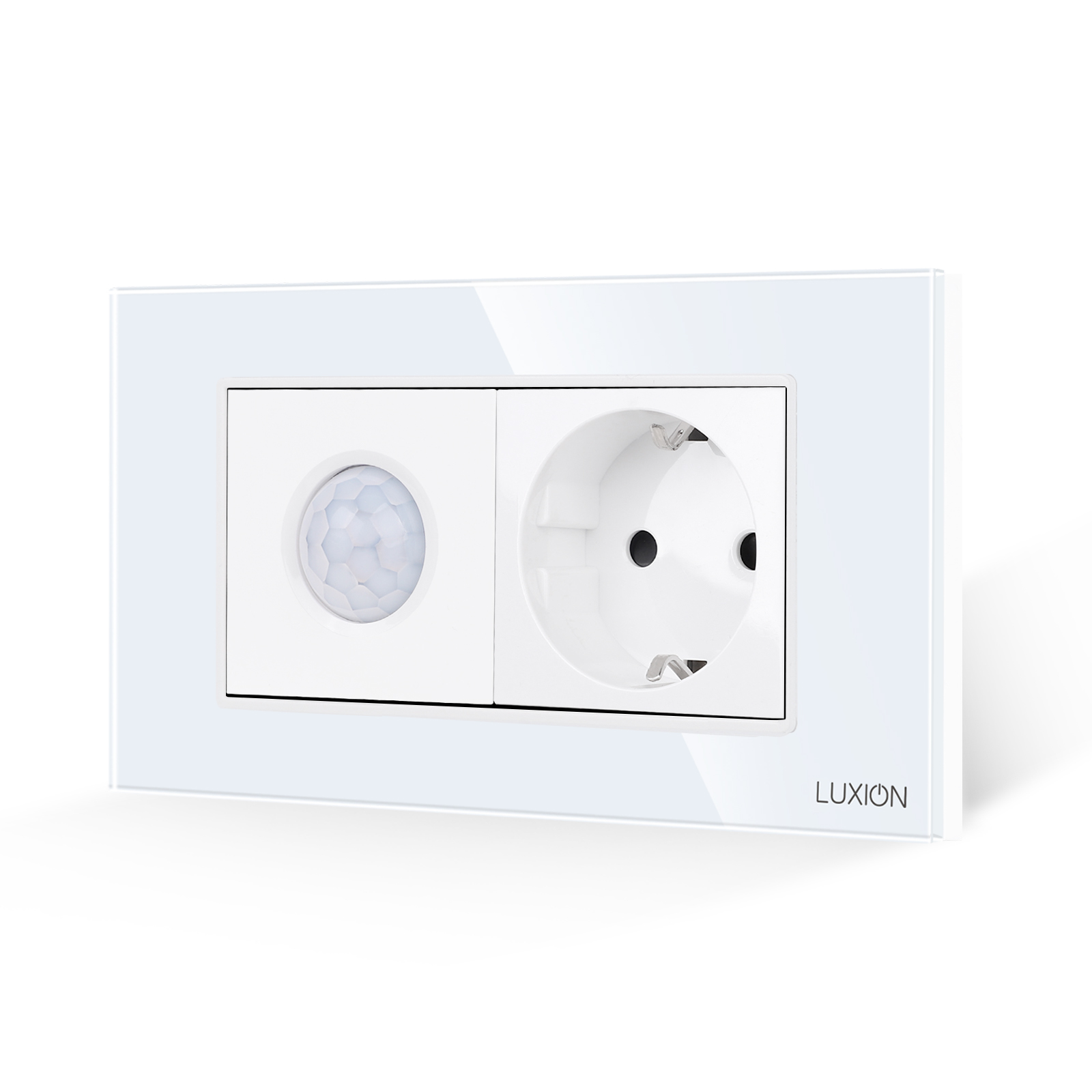 Senzor de Miscare 2M si Priza Schuko LUXION  cu Rama din Sticla, Standard Italian, 4M