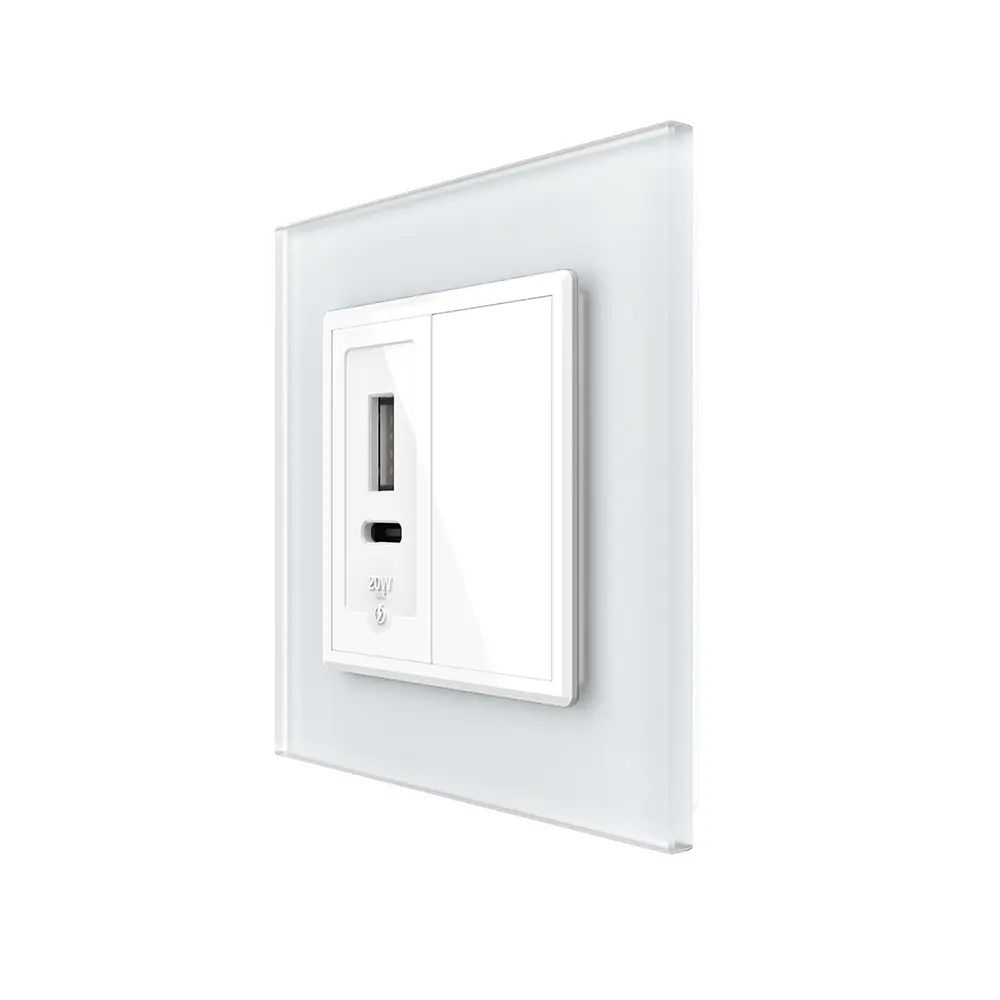 Priza USB-A + USB-C cu Rama Din Sticla si Tasta Falsa LIVOLO