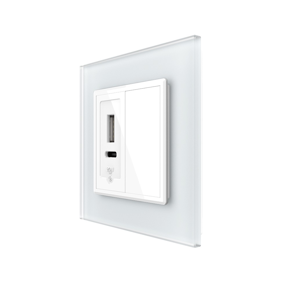 Priza USB-A + USB-C cu Rama Din Sticla si Tasta Falsa LIVOLO