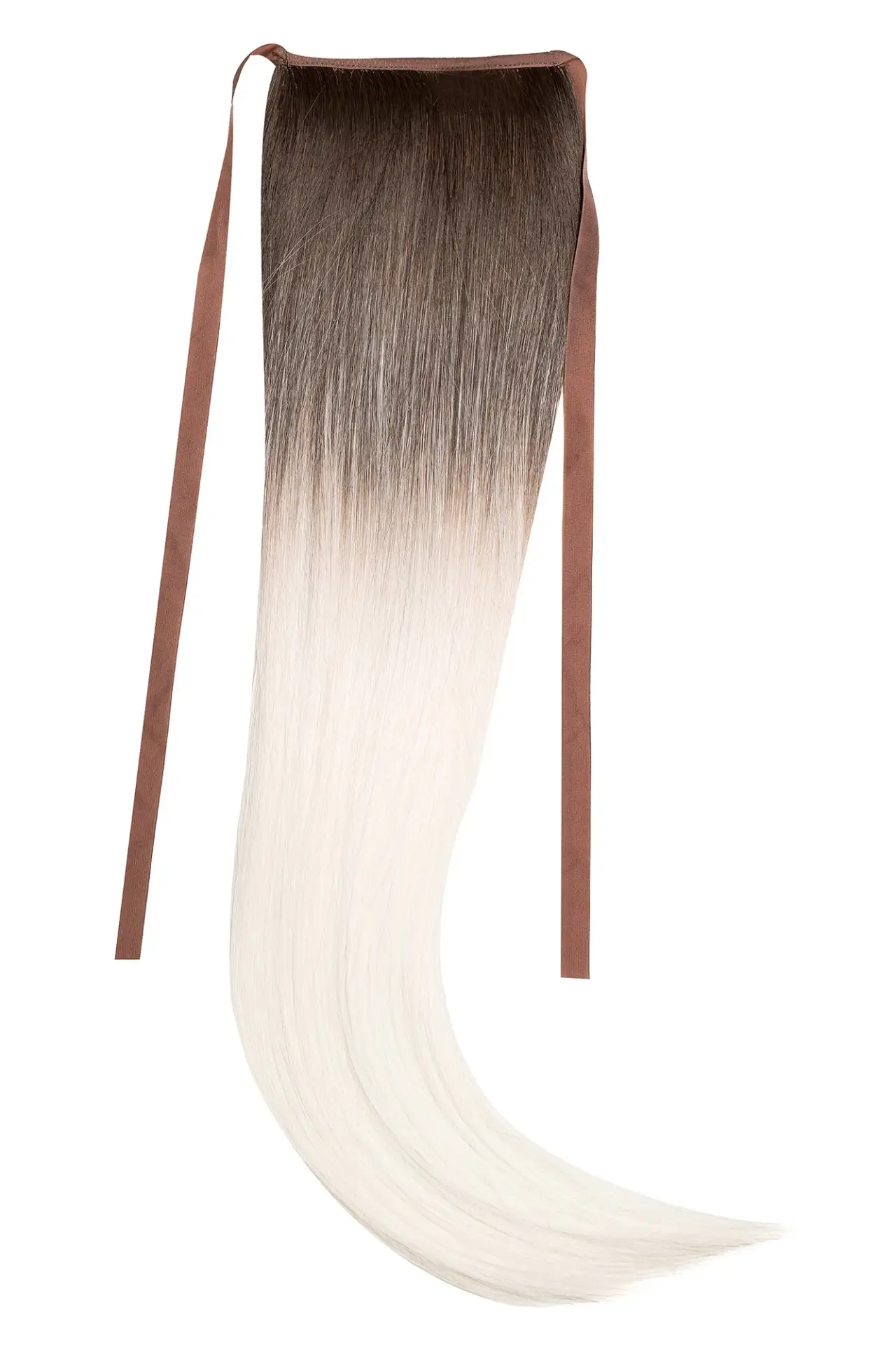 Coada Fibra Sintetica 55cm Ombre Saten Inchis Alb