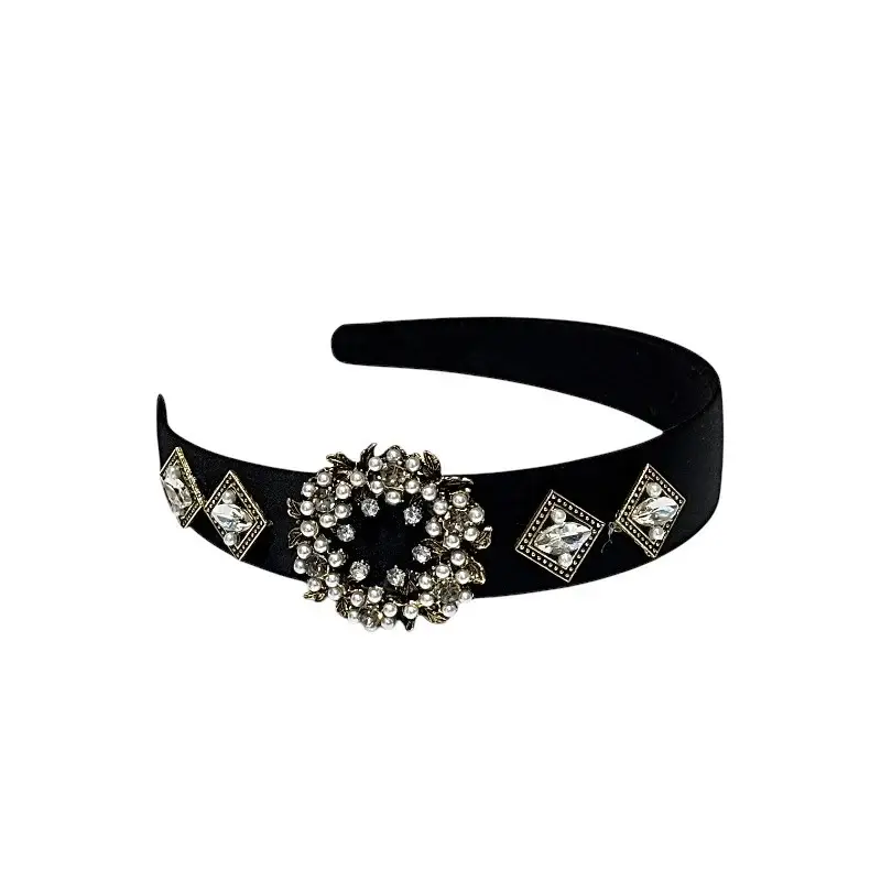 Bentita Catifea Bijuterie Lateral Pietre Neagra