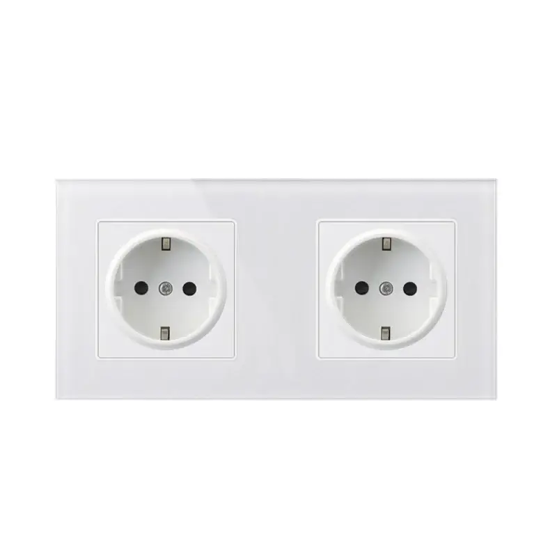Priza Techstar® Crystal TS2, Dubla, Sticla Securizata, Culoare Alb Frost, 16A