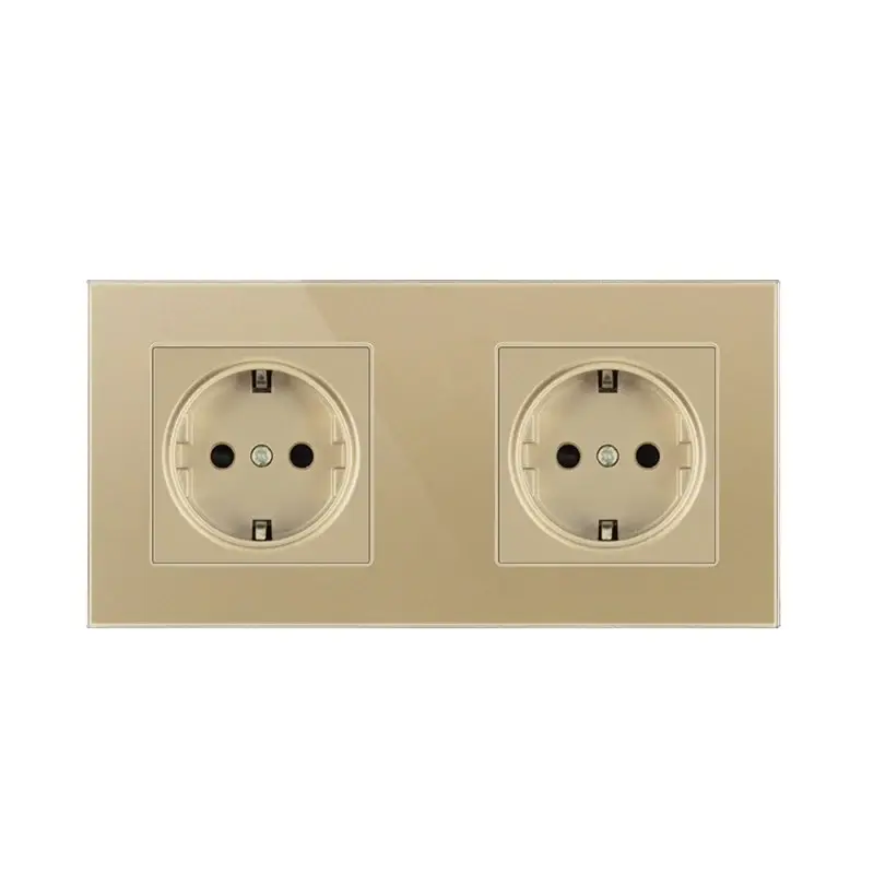 Priza Techstar® Crystal TS2, Dubla, Sticla Securizata, Culoare Auriu Sandcastle, 16A