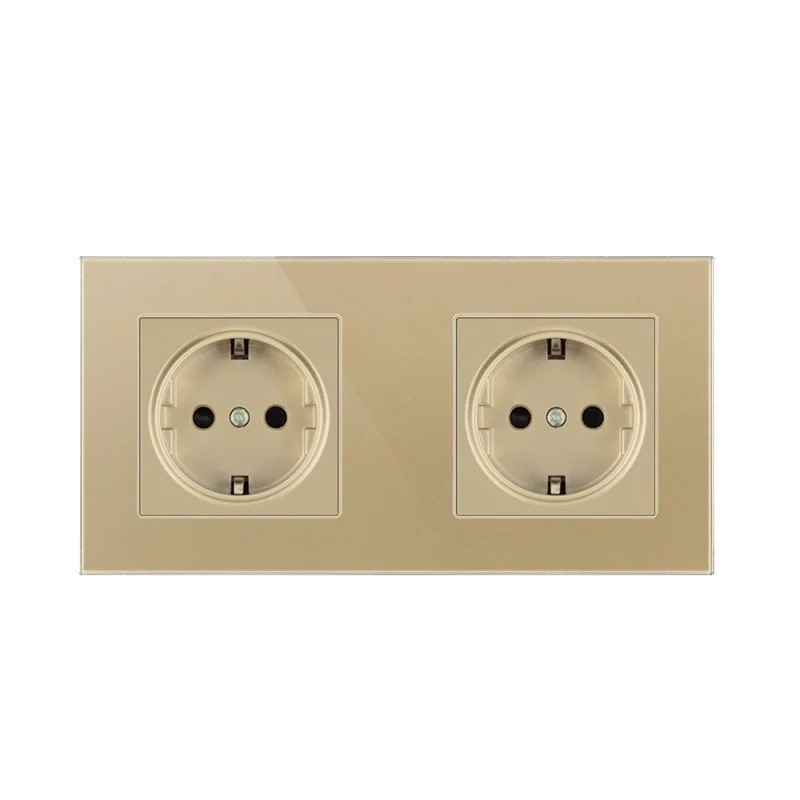 Priza Techstar® Crystal TS2, Dubla, Sticla Securizata, Culoare Auriu Sandcastle, 16A