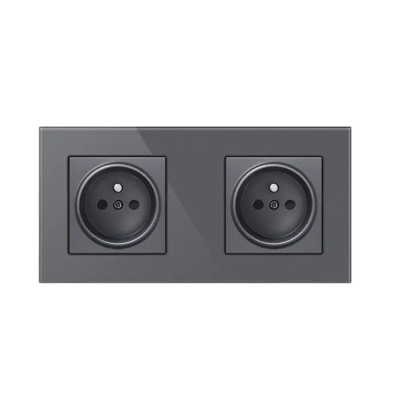 Priza Techstar® Crystal TS2, Dubla, Sticla Securizata, Culoare Gri Metal, 16A