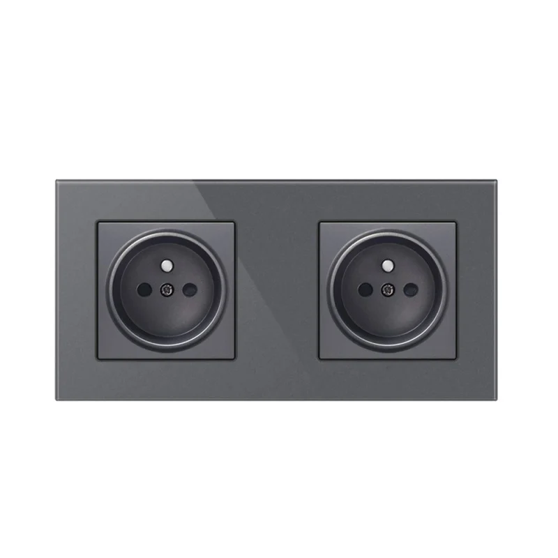 Priza Techstar® Crystal TS2, Dubla, Sticla Securizata, Culoare Gri Metal, 16A
