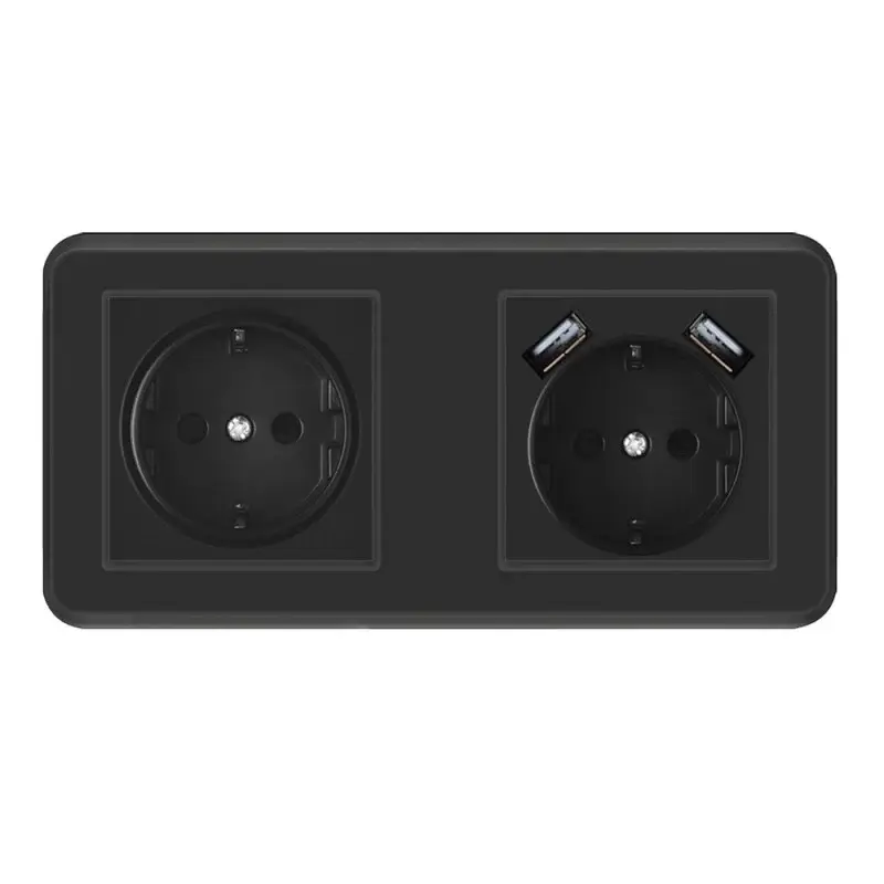 Priza Techstar® PCU2, Dubla, 2 x USB, 2.1 A, Culoare Negru, Policarbonat, 16A