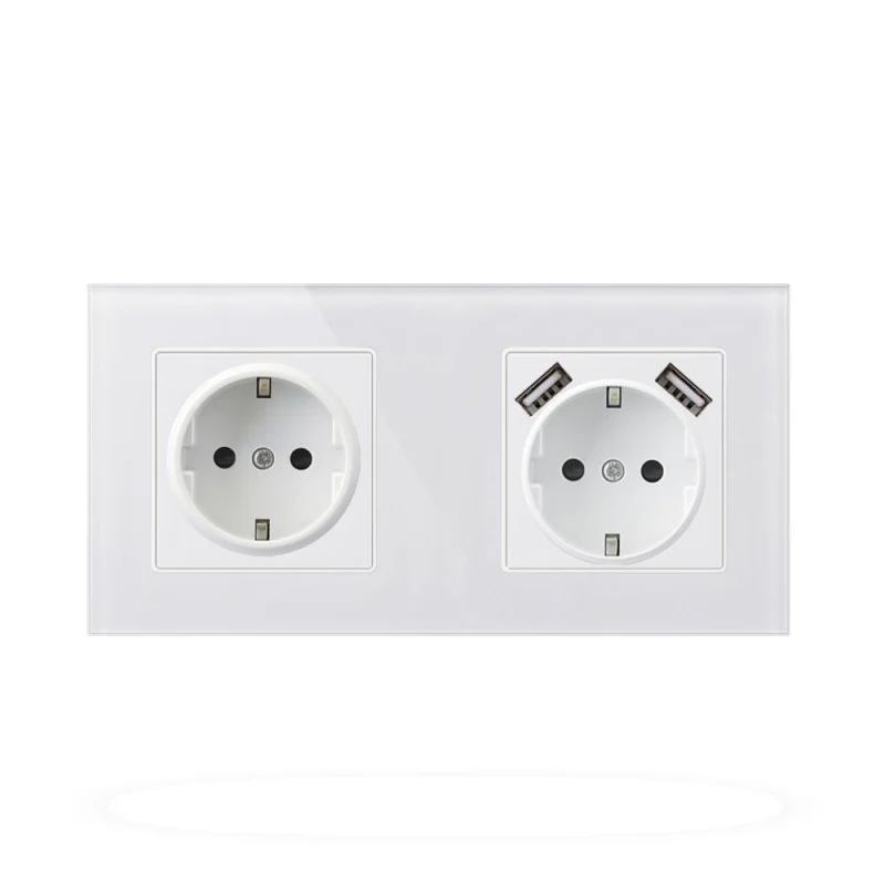 Priza Techstar® Crystal TSU2, Dubla, 2 x USB, 2.1 A, Culoare Alb Frost, Sticla Securizata, 16A