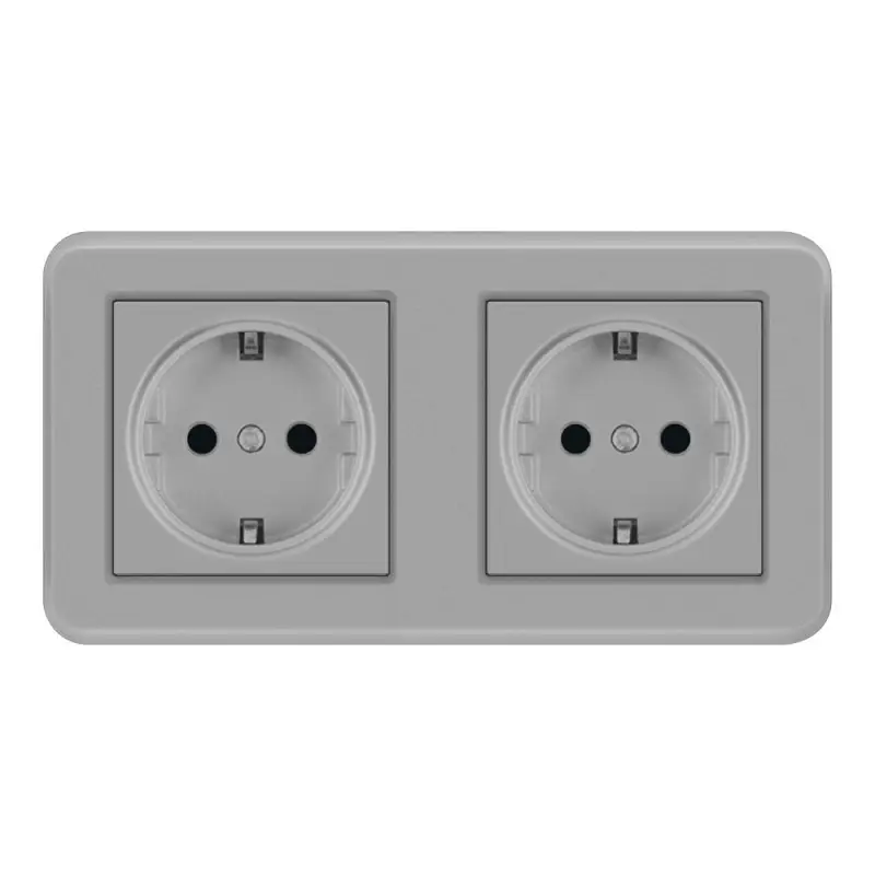 Priza Dubla De Perete Incastrata Techstar® TS-PC, 110-250V, 16A, Ignifuga, 80x151mm, Gri