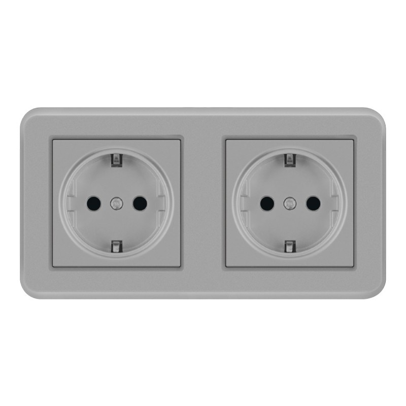 Priza Dubla De Perete Incastrata Techstar® TS-PC, 110-250V, 16A, Ignifuga, 80x151mm, Gri