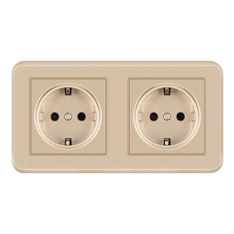 Priza Dubla de Perete Incastrata Techstar® TS-PC, 110-250V, 16A, Ignifuga, 80x151mm, Auriu